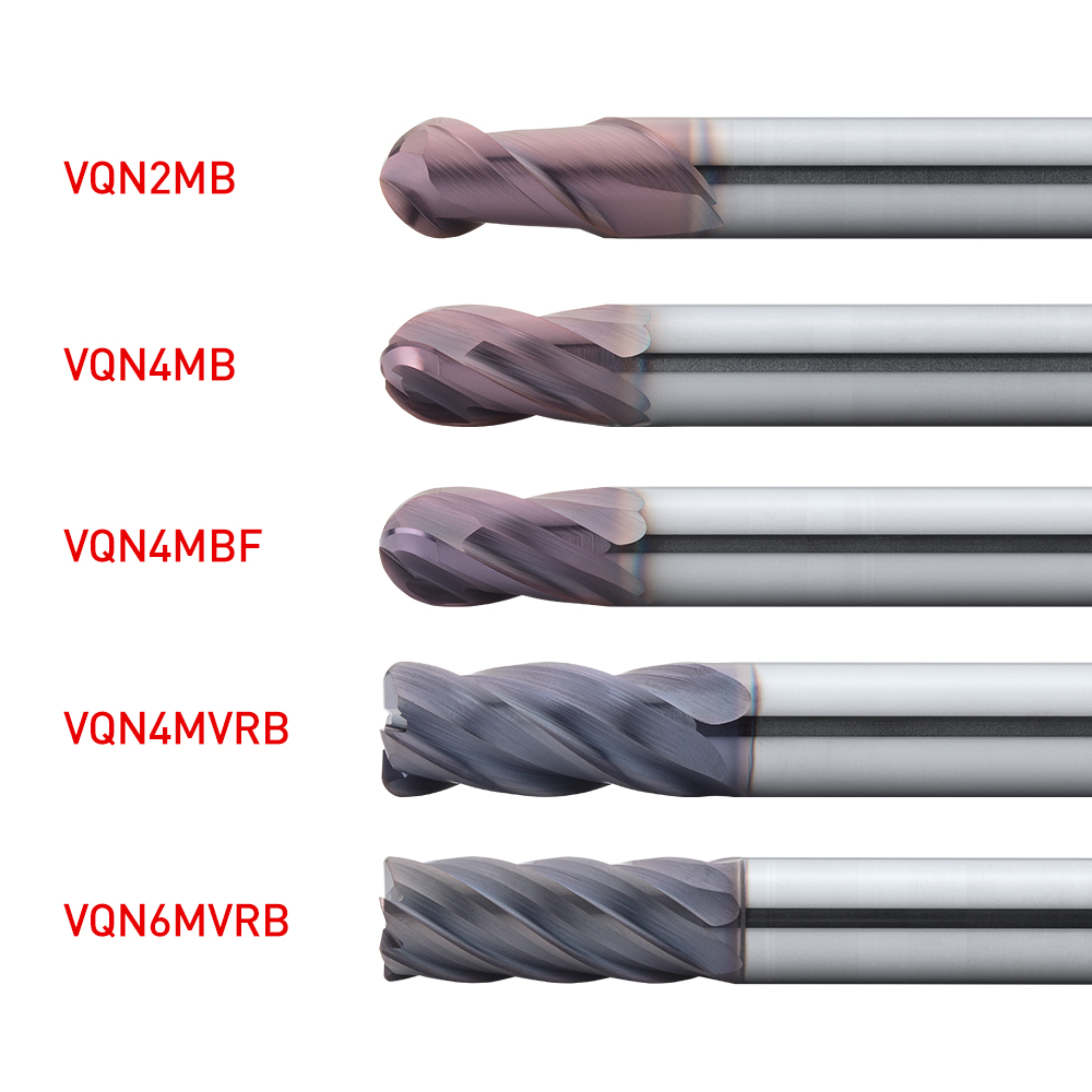 4 neue VQ-Schaftfräser mit einem umfangreichen Angebot von 13 unterschiedlichen torischen und 25 Kugelkopf-Ausführungen