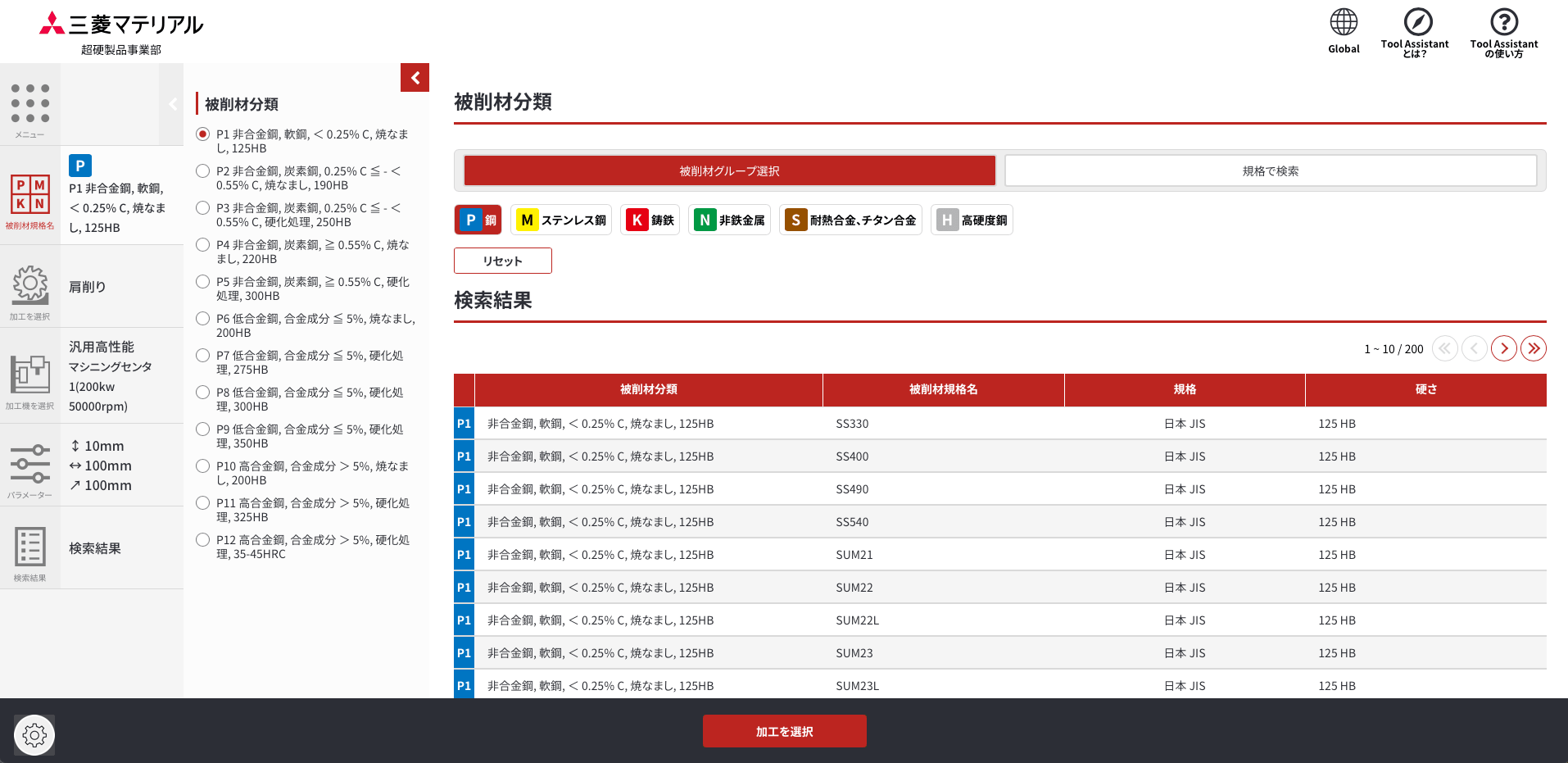 １−１ 被削材の選択