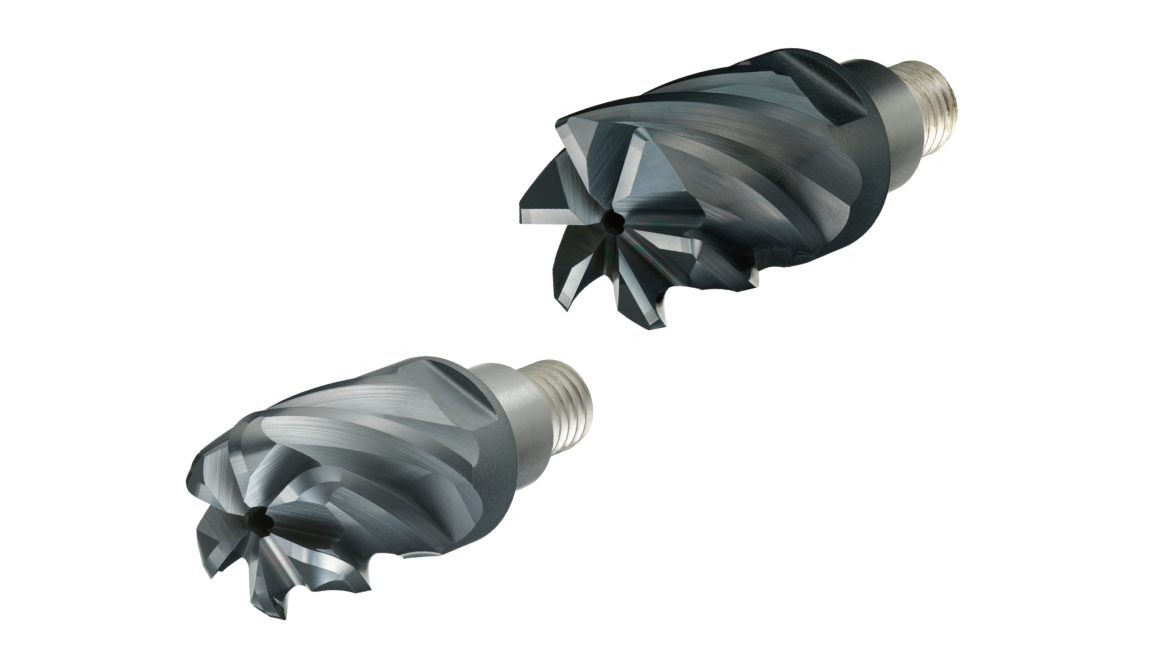 Addition to the iMX Exchangeable Head End Mill Series - iMX-C6HV-C 6 Flute, Corner Radius Head with Through Coolant Hole and Irregular Helix Flutes